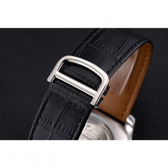 Cartier Calibre Tourbillon Black Dial Stainless Steel Case Black Leather Strap 622752