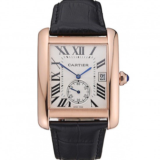 Cartier Tank MC White Dial Gold Case Black Leather Strap 622579