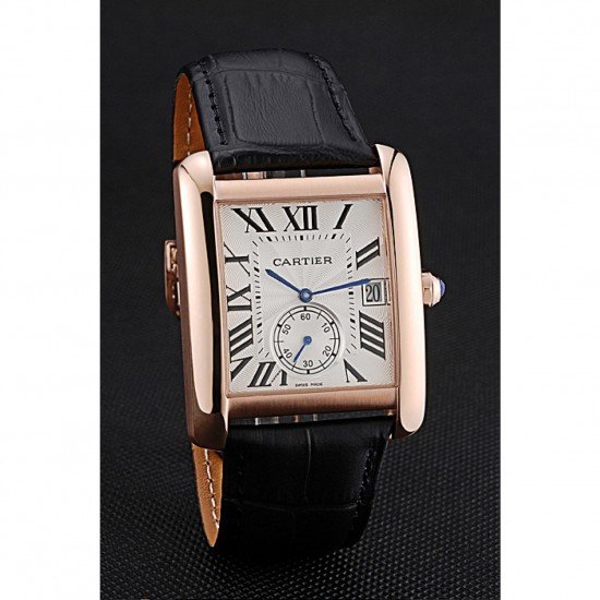 Cartier Tank MC White Dial Gold Case Black Leather Strap 622579