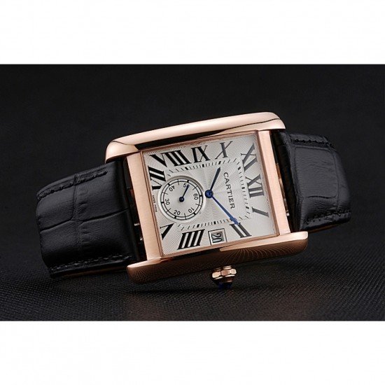 Cartier Tank MC White Dial Gold Case Black Leather Strap 622579