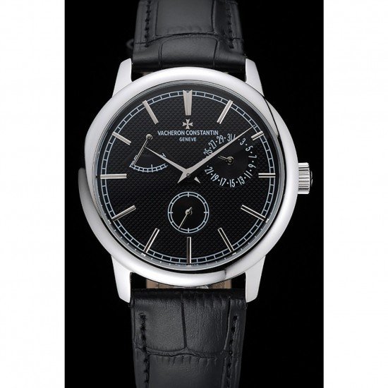 Vacheron Constantin Patrimony Power Reserve Black Dial Silver Case Black Leather Bracelet 1454262