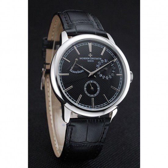 Vacheron Constantin Patrimony Power Reserve Black Dial Silver Case Black Leather Bracelet 1454262