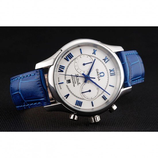 Omega DeVille Silver Bezel with White Dial and Blue Leather Strap 621568