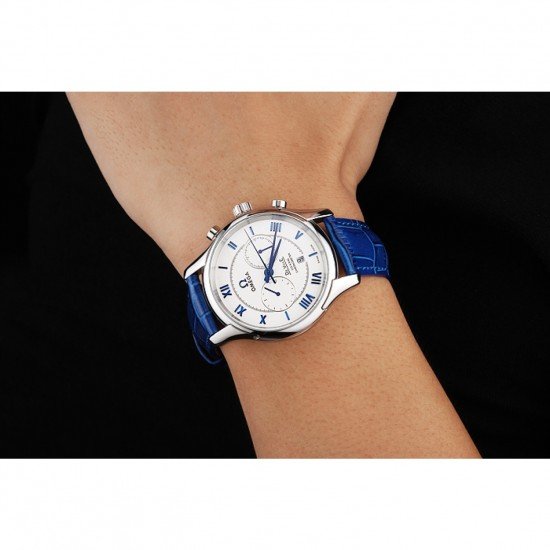Omega DeVille Silver Bezel with White Dial and Blue Leather Strap 621568
