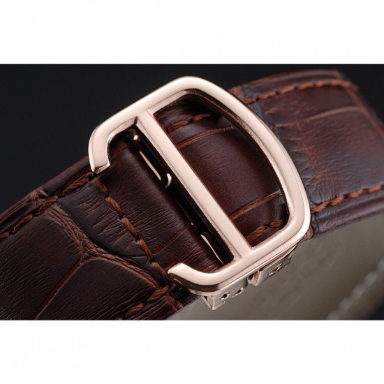 Cartier Rotonde White Dial Gold Case Brown Leather Bracelet 1454221