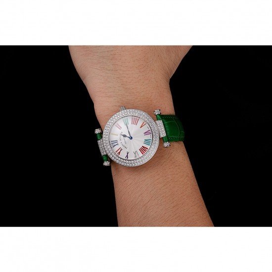 Franck Muller Double Mistery Ronde White Dial Stainless Steel Case Green Leather Strap