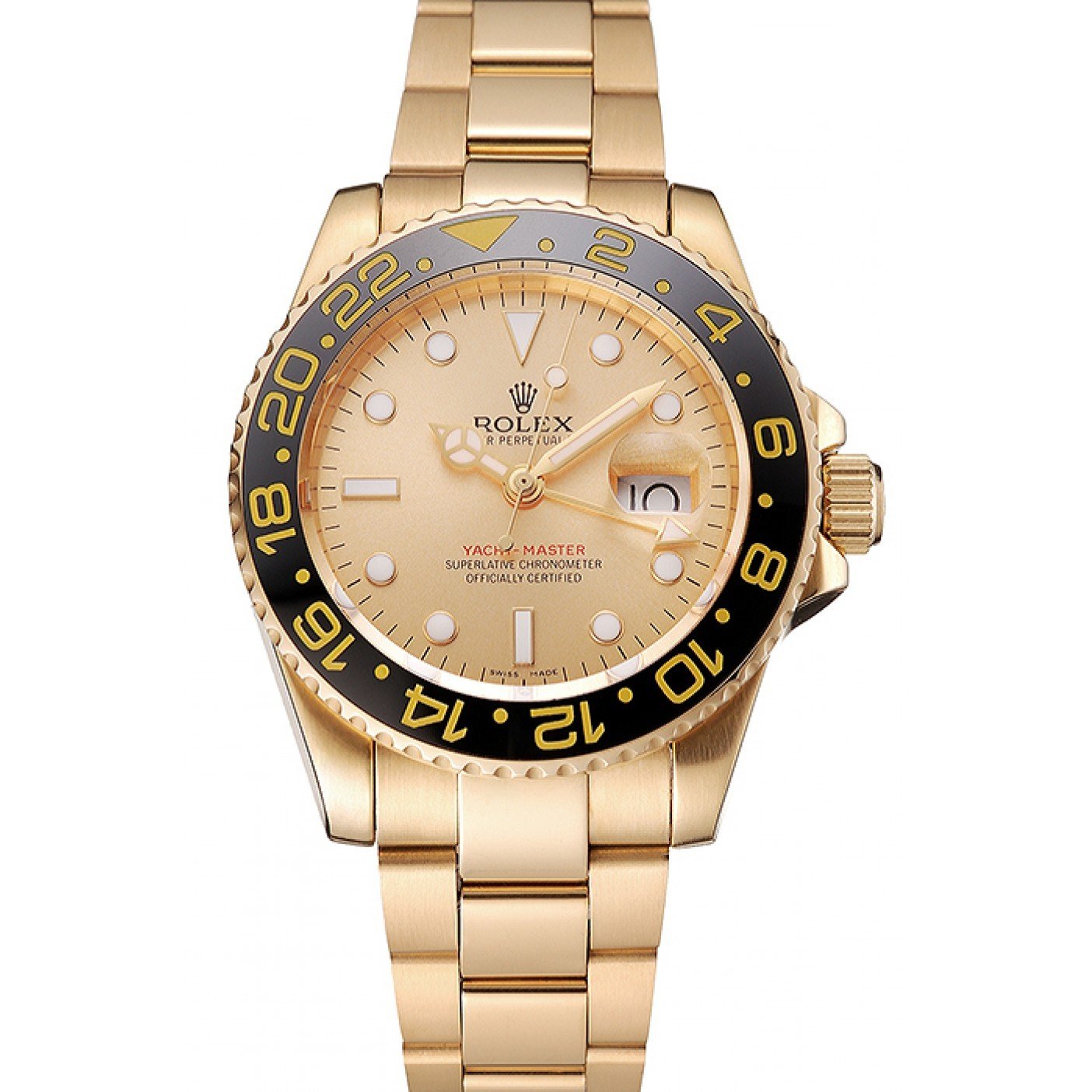 Swiss Rolex GMT Master II Gold Dial Black Bezel Gold Case And Bracelet 1453749