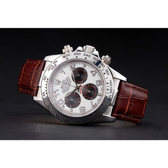 Rolex Daytona Stainless Steel Case White Dial Brown Leather Strap