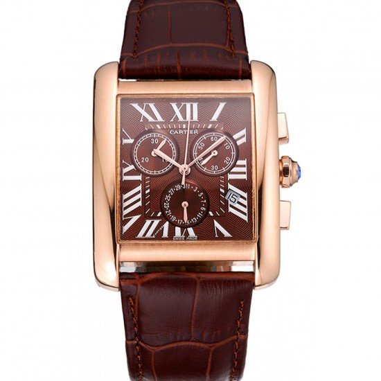 Cartier Tank MC Brown Dial Gold Case Brown Leather Bracelet 622696