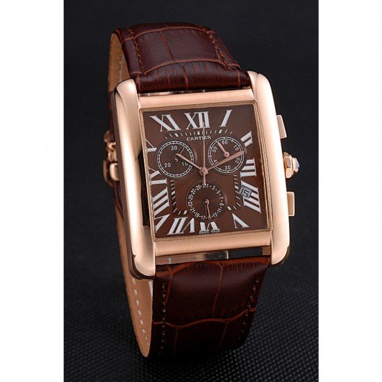 Cartier Tank MC Brown Dial Gold Case Brown Leather Bracelet 622696