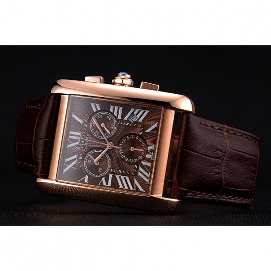 Cartier Tank MC Brown Dial Gold Case Brown Leather Bracelet 622696