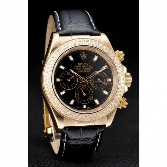 Rolex Daytona Gold Case Crystal Studded Bezel Black Dial