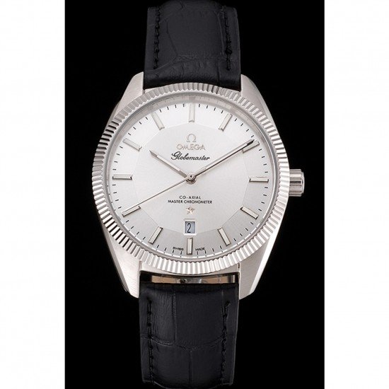Omega Globemaster Silver Dial Stainless Steel Case Black Leather Strap