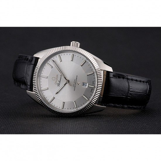 Omega Globemaster Silver Dial Stainless Steel Case Black Leather Strap
