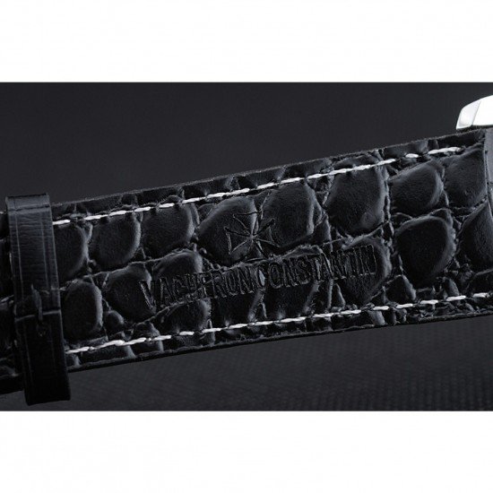 Swiss Vacheron Constantin Patrimony Grey Dial Silver Diamonds Case Black Leather Bracelet 1454163