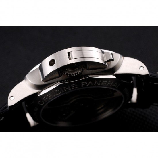 Swiss Panerai Luminor Marina Date Black Dial Stainless Steel Case Black Leather Strap