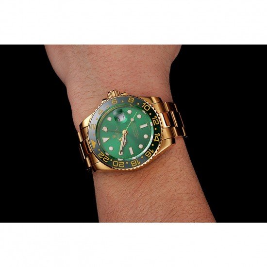 Swiss Rolex GMT Master II Green Dial And Bezel Gold Case And Bracelet 1453750
