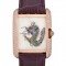 Cartier Tank Anglaise White Dragon Dial Diamonds Gold Case Purple Leather Bracelet