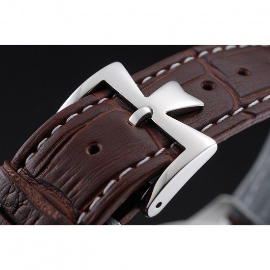 Swiss Vacheron Constantin Patrimony White Dial Silver Case Brown Leather Bracelet 1454158