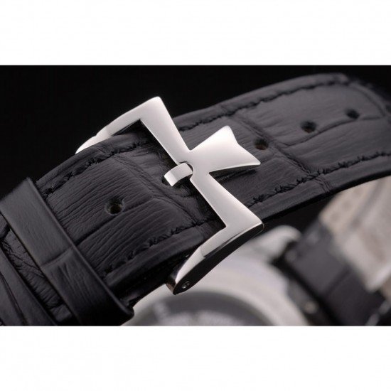 Swiss Vacheron Constantin Traditionnelle Black Dial Stainless Steel Case Black Leather Bracelet