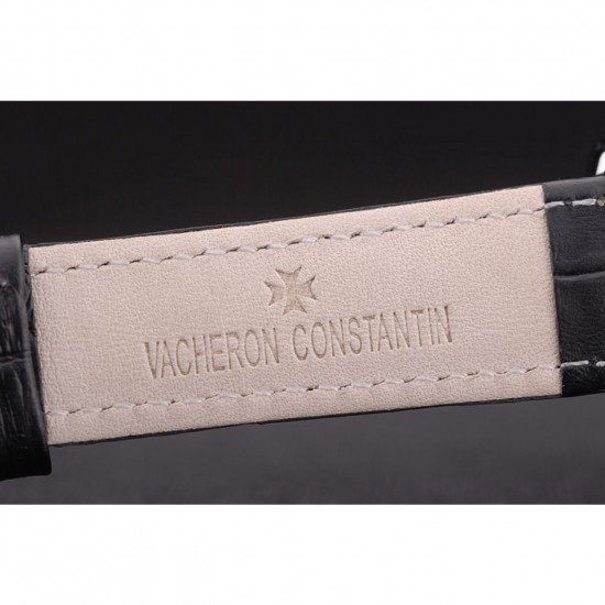 Swiss Vacheron Constantin Traditionnelle Black Dial Stainless Steel Case Black Leather Bracelet