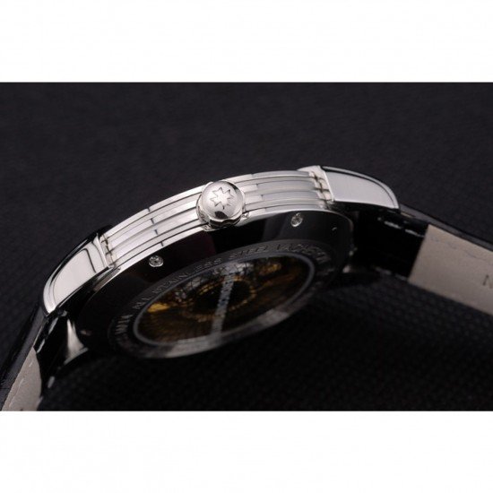 Swiss Vacheron Constantin Traditionnelle Black Dial Stainless Steel Case Black Leather Bracelet