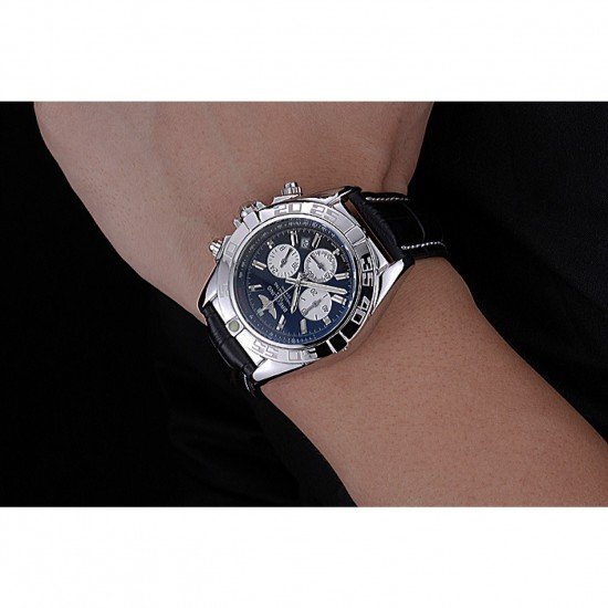 Breitling Chronomat 44 Black Dial with White Subdials Black Leather Bracelet 622511