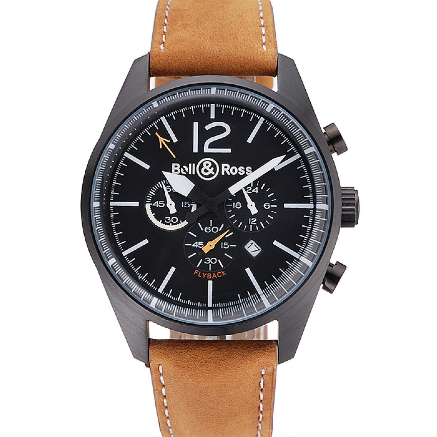 Bell and Ross BR126 Flyback Black Dial Black Case Brown Suede Leather Strap