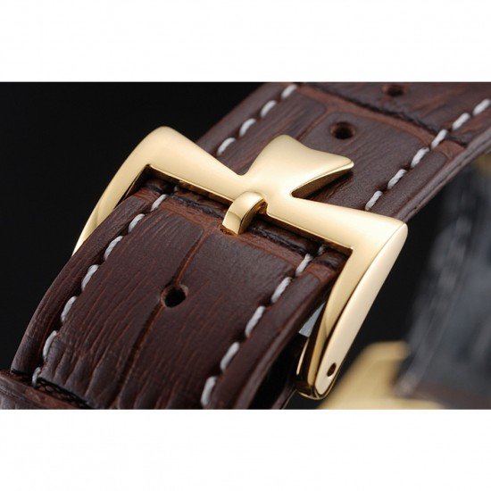 Swiss Vacheron Constantin Patrimony White Dial Gold Diamond Case Brown Leather Bracelet 1454180