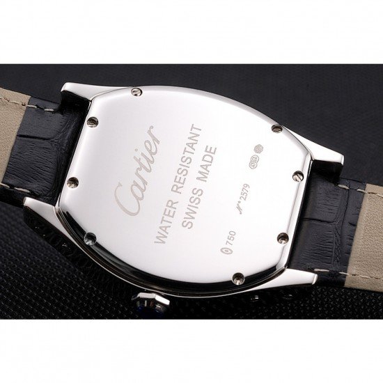 Cartier Tortue Perpetual Calendar White Dial Stainless Steel Case Black Leather Strap