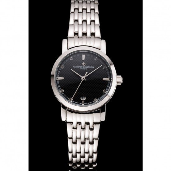 Vacheron Constantin Fine Black Dial Silver Marks Stainless Steel Case And Bracelet