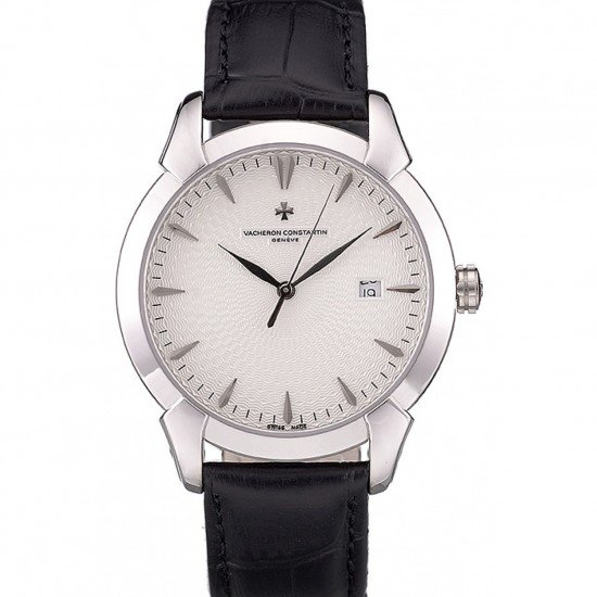 Swiss Vacheron Constantin Traditionnelle White Dial Stainless Steel Case Black Leather Bracelet