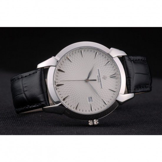 Swiss Vacheron Constantin Traditionnelle White Dial Stainless Steel Case Black Leather Bracelet