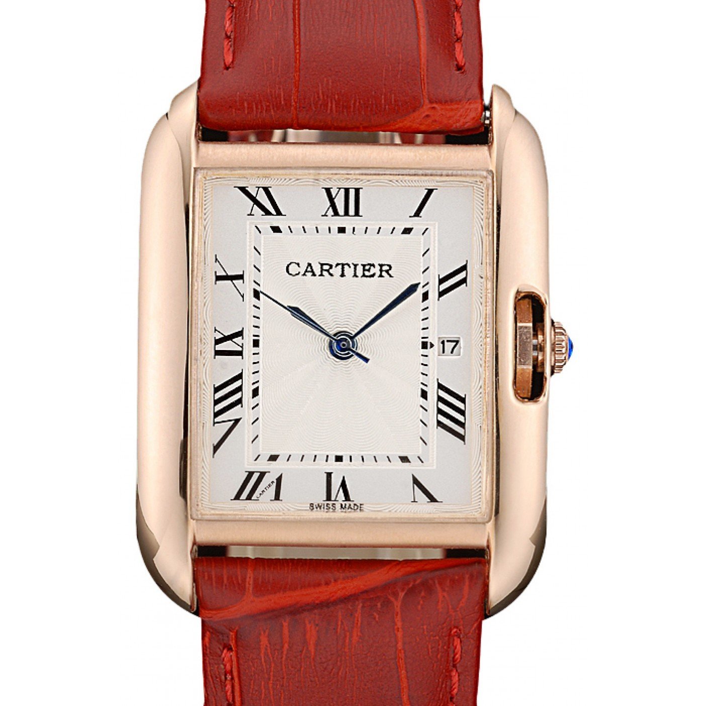 Cartier Tank Anglaise 30mm White Dial Gold Case Red Leather Bracelet