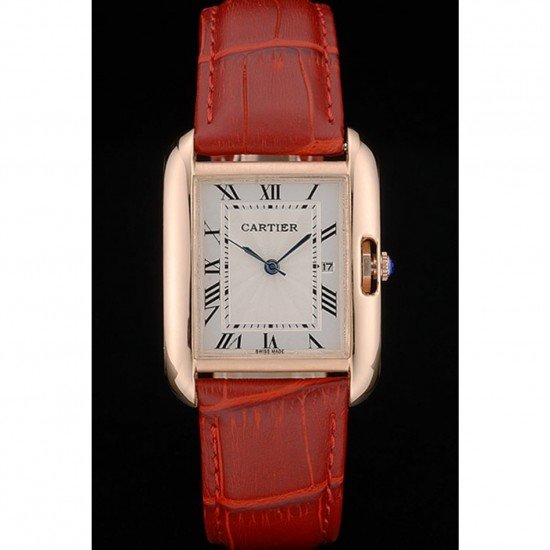 Cartier Tank Anglaise 30mm White Dial Gold Case Red Leather Bracelet