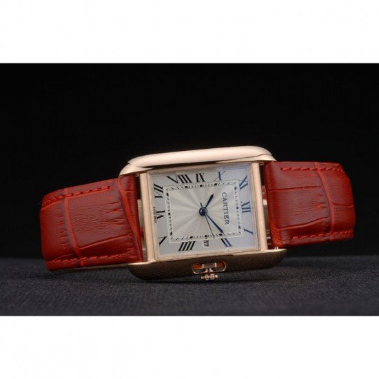 Cartier Tank Anglaise 30mm White Dial Gold Case Red Leather Bracelet