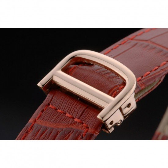 Cartier Tank Anglaise 30mm White Dial Gold Case Red Leather Bracelet