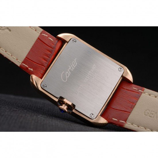 Cartier Tank Anglaise 30mm White Dial Gold Case Red Leather Bracelet