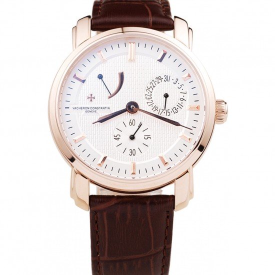 Vacheron Constantin Malte Power Reserve White Dial Rose Gold Case Brown Leather Bracelet