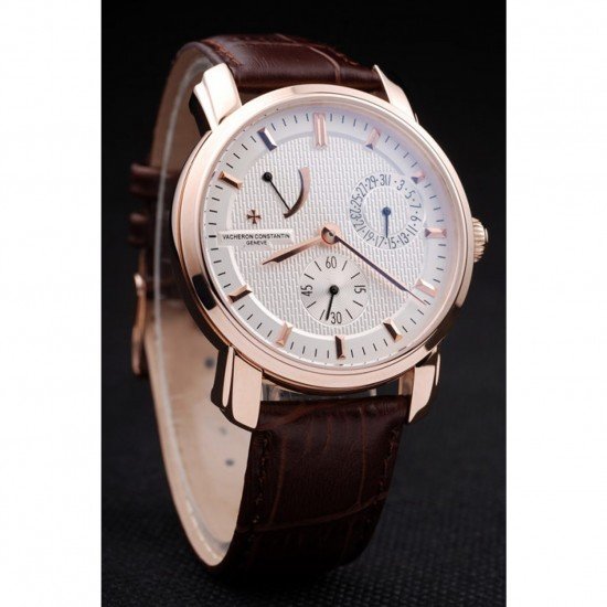 Vacheron Constantin Malte Power Reserve White Dial Rose Gold Case Brown Leather Bracelet