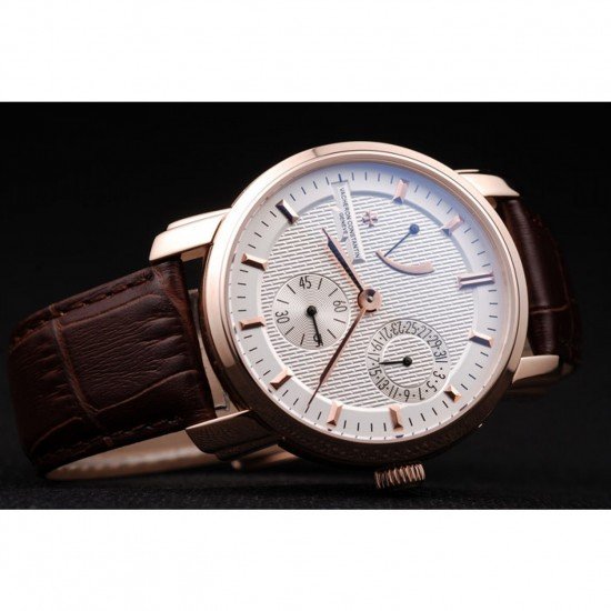 Vacheron Constantin Malte Power Reserve White Dial Rose Gold Case Brown Leather Bracelet