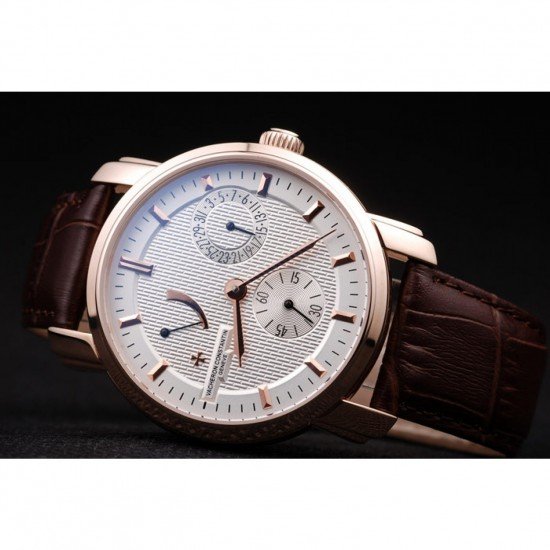 Vacheron Constantin Malte Power Reserve White Dial Rose Gold Case Brown Leather Bracelet