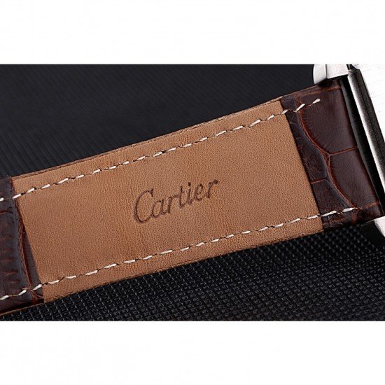 Cartier Tank MC Brown Dial Stainless Steel Case Brown Leather Bracelet 622692