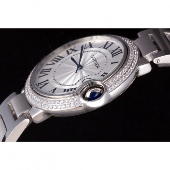 Cartier Ballon Bleu 44mm White Dial Diamonds Stainless Steel Case And Bracelet