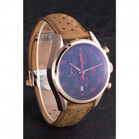 Tag Heuer Carrera SpaceX Rose Gold Bezel with Black Dial and Light Brown Leather Strap 621532