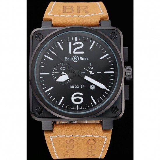 Bell and Ross BR 03-94 Black Dial Black Case Beige Leather Strap