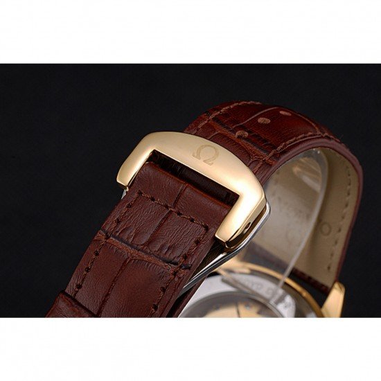 Omega Tresor Master Co-Axial White Dial Gold Case Brown Leather Strap