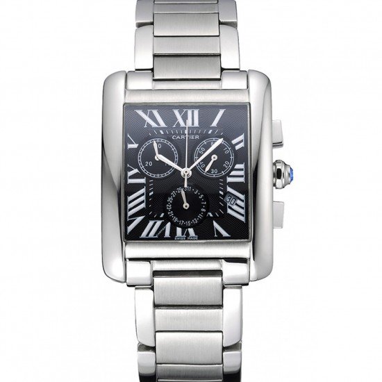 Cartier Tank MC Black Dial Stainless Steel Case And Bracelet 622698