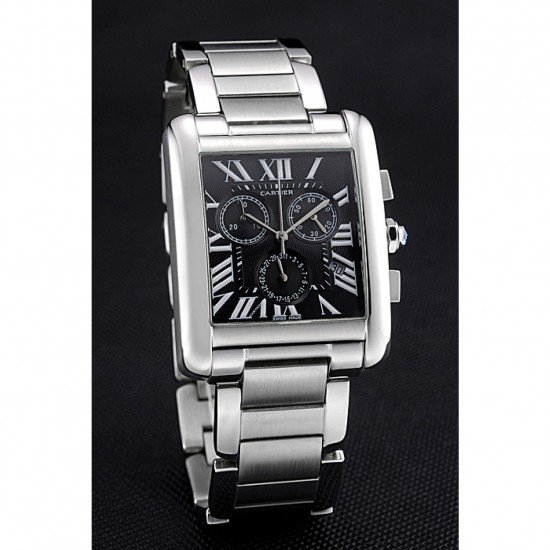 Cartier Tank MC Black Dial Stainless Steel Case And Bracelet 622698