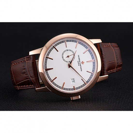 Swiss Vacheron Constantin Patrimony Contemporaine Rose Gold Case White Dial Brown Leather Bracelet 622680